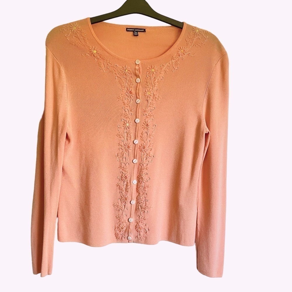 Debbie Morgan‎ Beaded Sequin Cardigan Long sleeves, Finely Ribbed Vintage Size M